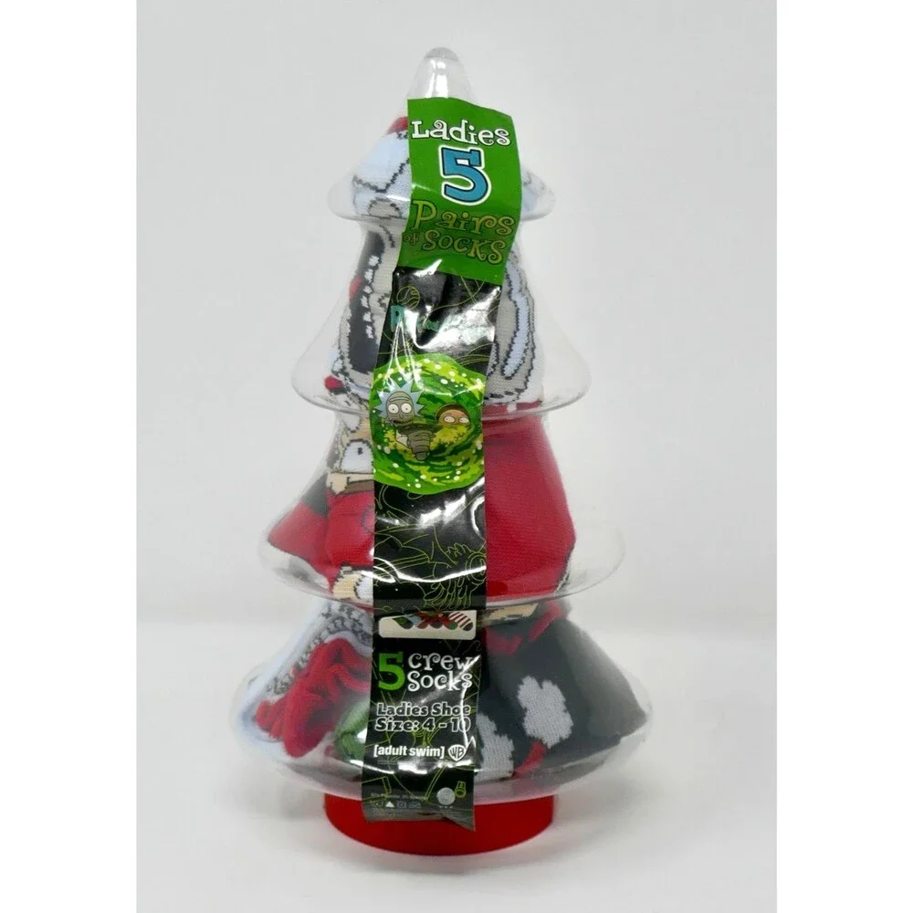 Rick and Morty Women's Crew Socks 5 Pair in Christmas Tree Size 4-10 NEW